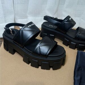 Prada Monolith Padded Nappa Sandals Black 8
